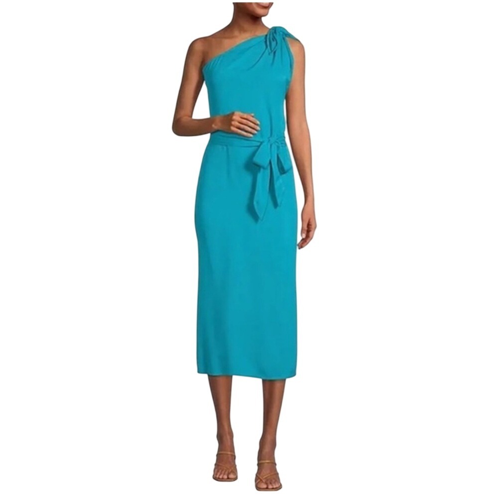 Antonio Melani Sea Blue Sleepless One Shoulder Tie-Waist Midi Dress S NEW